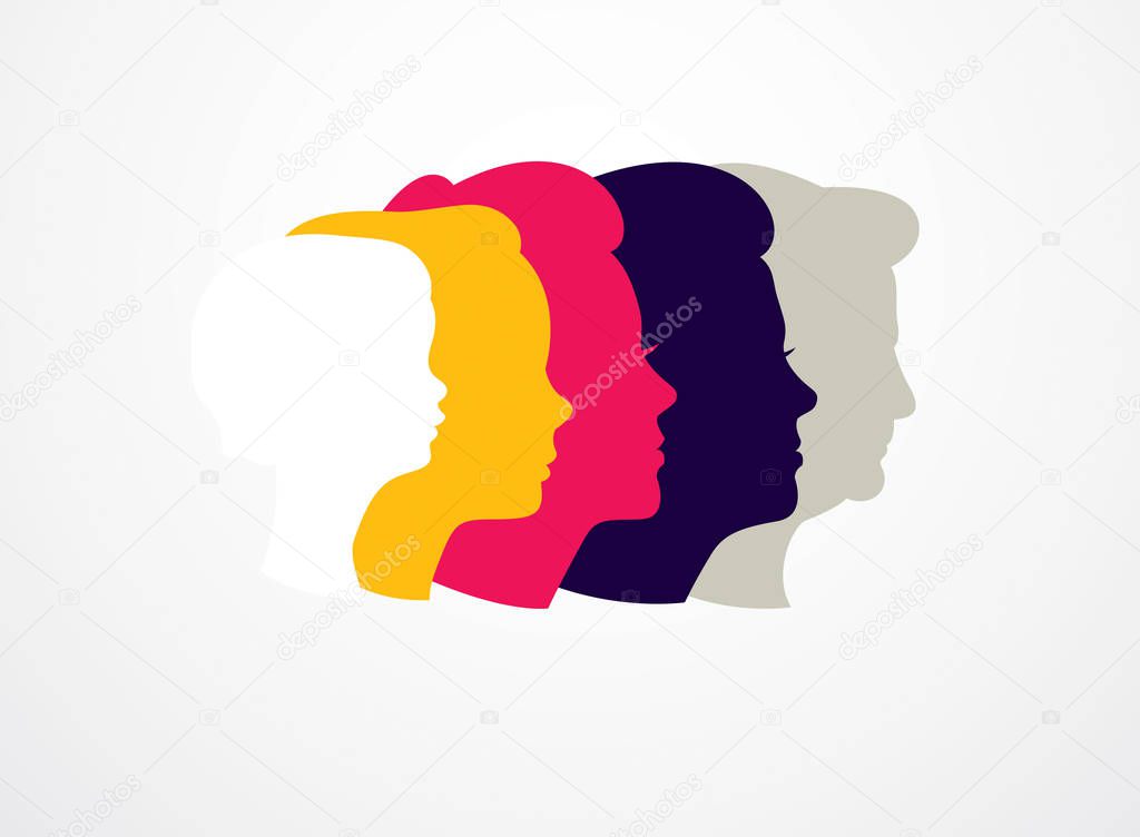 Woman life age years concept illustration with colorful silhouettes