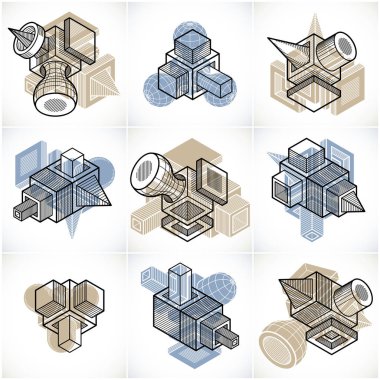 Vektör soyut farklı boyutlu geometrik şekiller koleksiyonu.