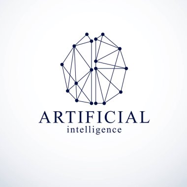Yapay zeka konsept vektör logosu tasarımı. Elektronik teknoloji elementleri ikonu olan insan anatomik beyni. Akıllı yazılım, akıllı makineler ve bilgisayar programları hakkındaki fütüristik fikir.