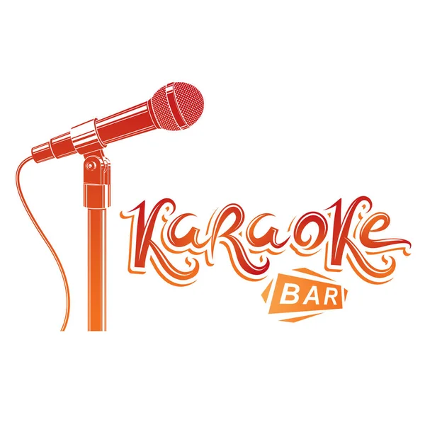 Karaoké Bar Écriture Équipement Microphone Scène Emblème Invitation Boîte Nuit — Image vectorielle