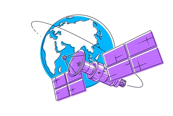 Vol Spatial Orbital Vol Satellite Communication Autour Terre Station Spatiale — Image vectorielle