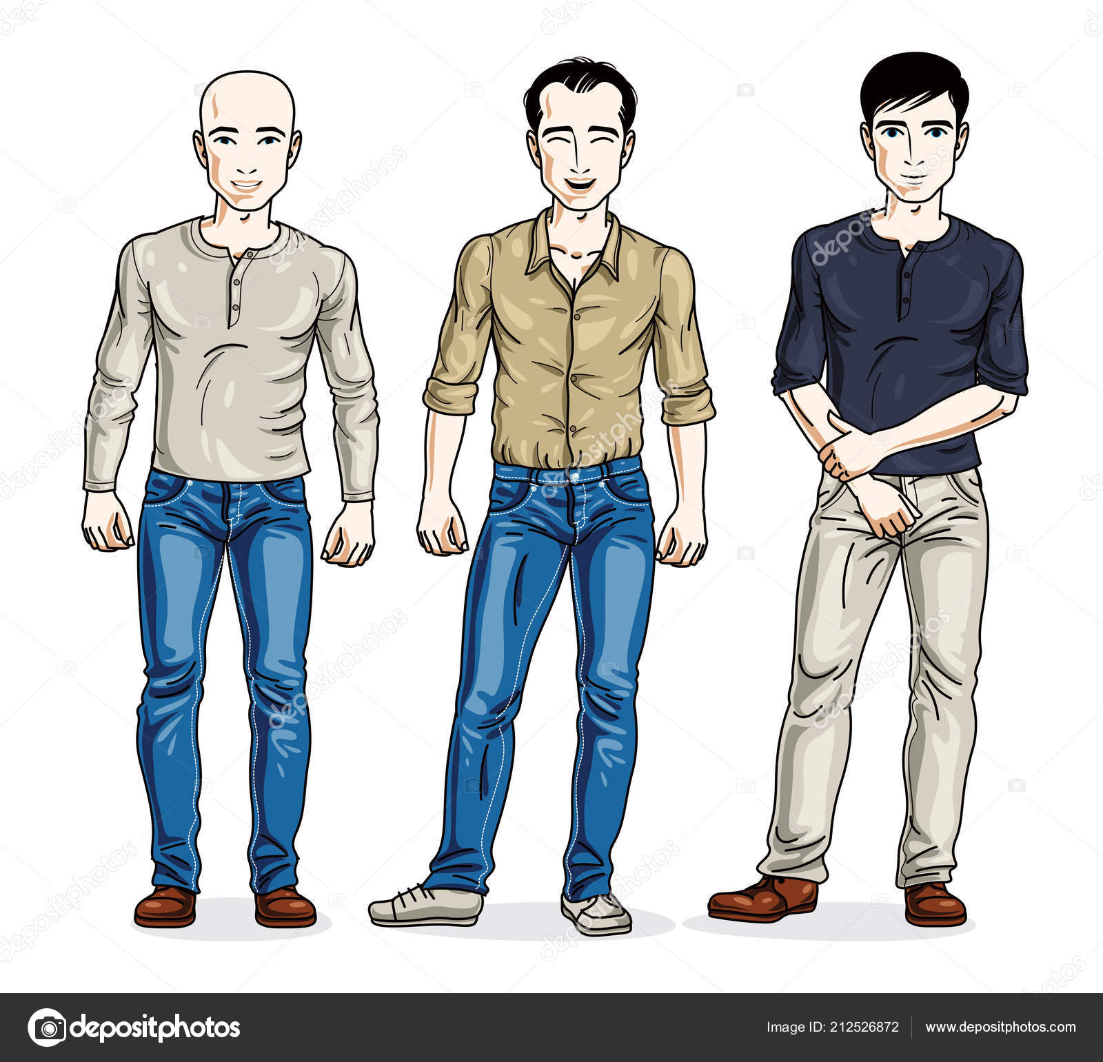 Handsome Men Posing Stylish Casual Clothes Vector Diverse People ...