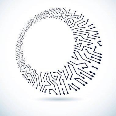 Devre kartlı vektör soyut teknoloji çizimi. Elektronik cihazın yüksek teknoloji dijital şeması. Açık kopya alanına sahip teknoloji mikroçipi soyut arkaplanı.