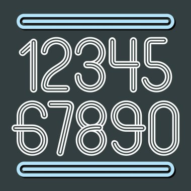 Vektör trendy sayıları toplama. Retro sayılar 0 9 için en iyi poster oluşturulmasında kullanın. Çift çizgili, paralel çizgiler kullanılarak oluşturulan.