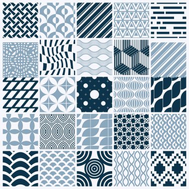 Grafik süs çini koleksiyonu, tek renkli vektör kümesi desenleri tekrarladı. Vintage sanat soyut dokular duvar kağıdı olarak kullanılabilir.