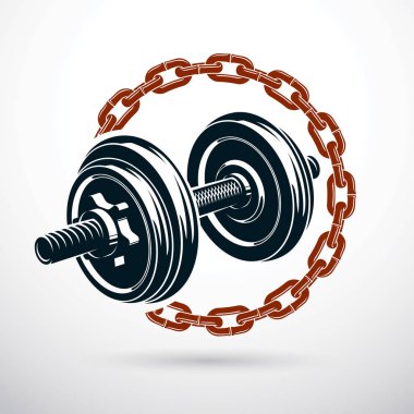 Dumbbell vektör çizim demir zinciri tarafından çevrili. Fitness Egzersiz ve güç kaldırma.