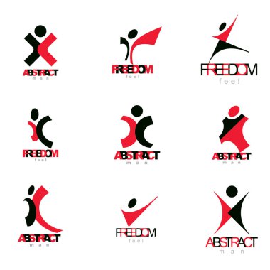 Heyecanlı soyut kişi kaldırdı elleriyle vektör Illustration. Yaratıcı iş sembolü.