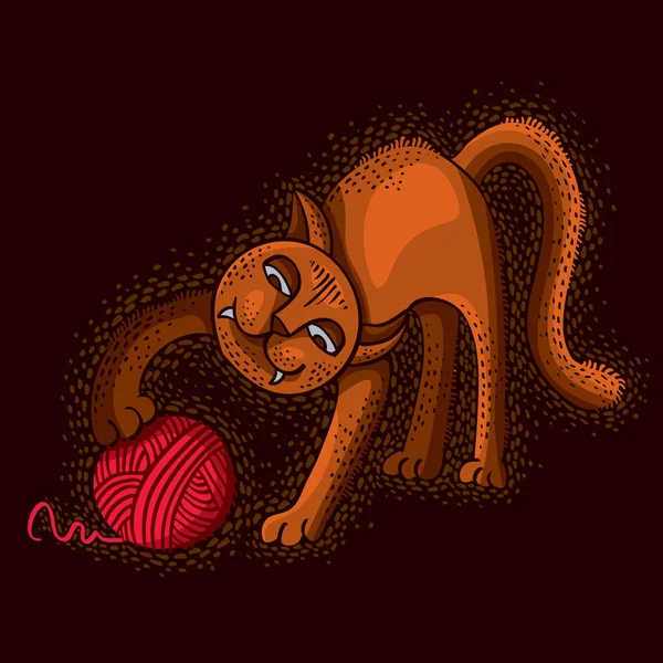 Симпатичная Мультяшная Красная Кошка Симпатичный Питомец Играющий Тройным Мячом — стоковый вектор