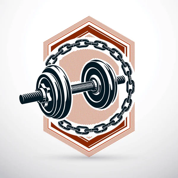 Ilustración Vectorial Mancuerna Rodeada Cadena Hierro Entrenamiento Fitness Levantamiento Pesas — Archivo Imágenes Vectoriales