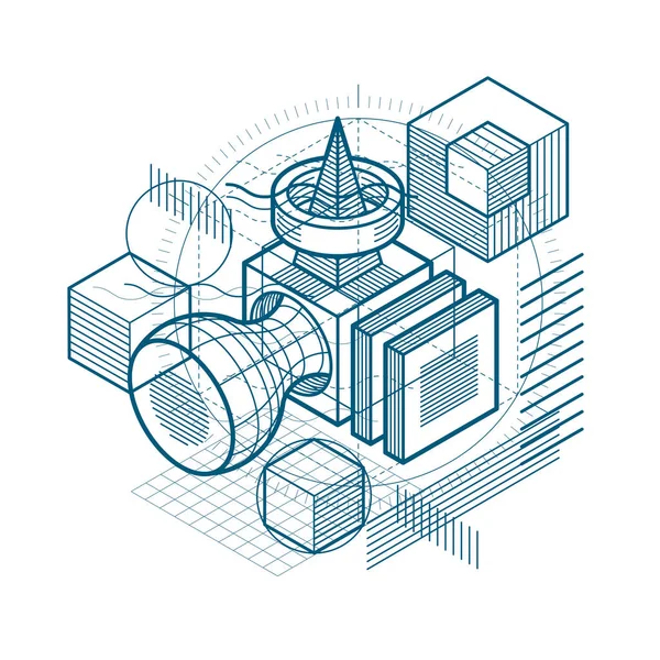 Vonalak Alakzatok Absztrakt Izometrikus Vector Háttér Kockák Hatszög Négyzetek Téglalapok — Stock Vector