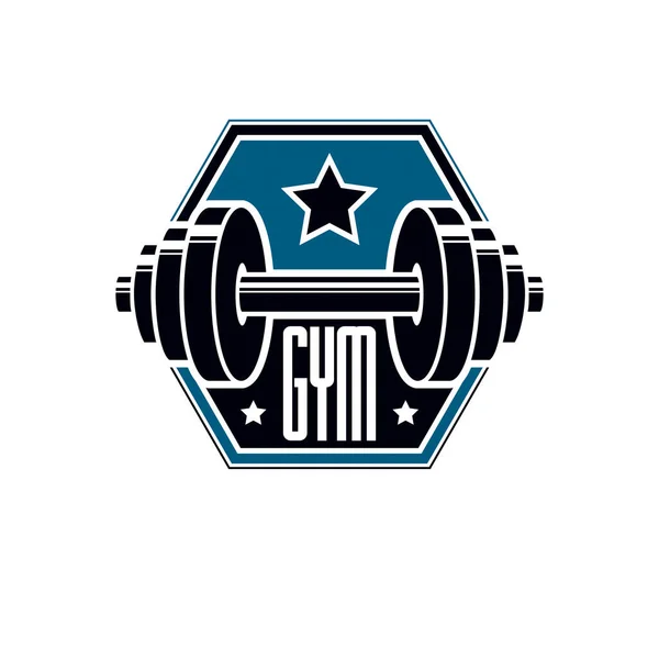 ジム重量挙げとフィットネス スポーツ クラブのロゴ レトロな様式化されたベクトル エンブレムやバッジ バーベルと — ストックベクタ