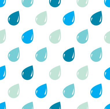 Yağmur damlaları pürüzsüz bir şekilde düşüyor, mavi vektör tekrar ediyor sonsuz arka plan. Damlayan trend illüstrasyonu.