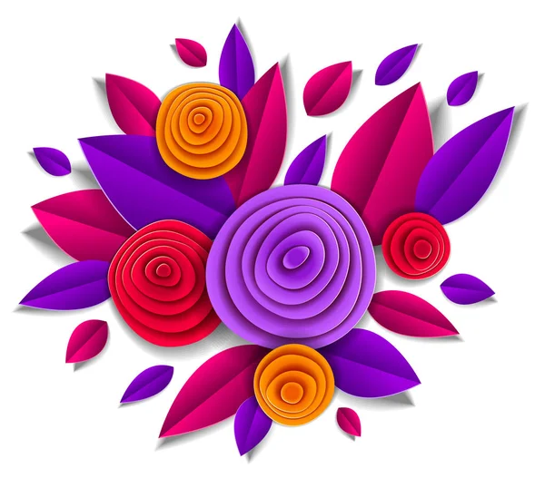 Ontwerp Met Herfstbloemen Bladeren Papier Gesneden Stijl Vector Bloemen Illustratie — Stockvector