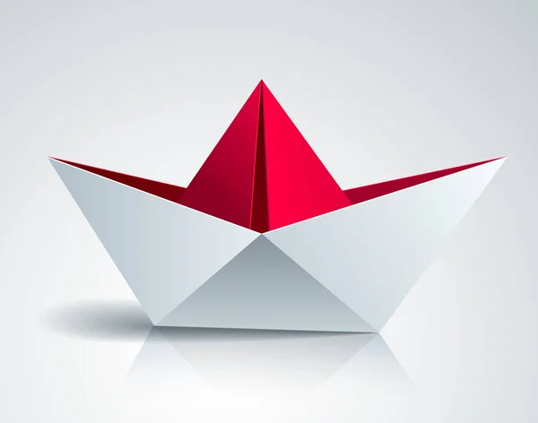 Origami Katlanan Kağıt Oyuncak Gemi Gerçekçi Vektör Çizim — Stok Vektör