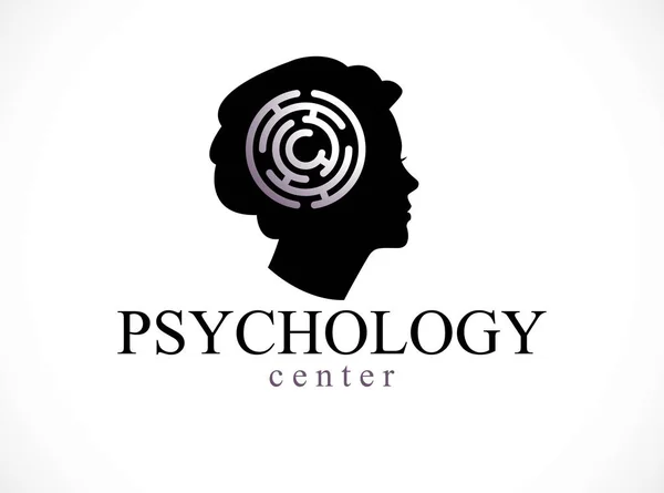 Santé Mentale Psychologie Logo Conceptuel Icône Créé Avec Visage Femme — Image vectorielle