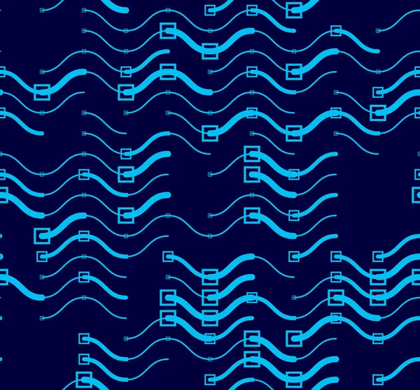 Technische Golflijntjes Naadloze Vector Abstract Patroonherhaling Eindeloze Achtergrond Blauw Gekleurde — Stockvector