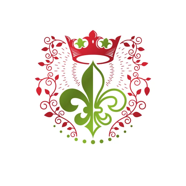 Heraldisch Wapen Decoratief Embleem Met Lelie Bloem Koninklijke Kroon Eco — Stockvector