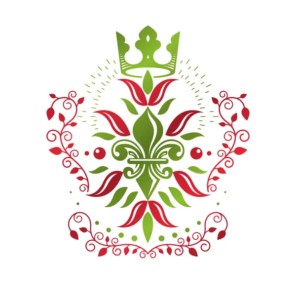 Koninklijk Symbool Lily Flower Grafische Embleem Samengesteld Met King Kroon — Stockvector