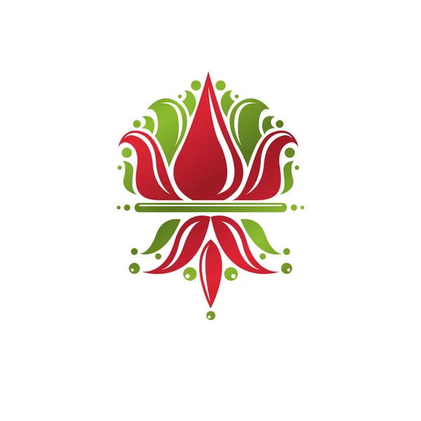 Logotip Vectorial Heraldic Vintage Realizat Folosind Simbolul Regal Flori Crin — Vector de stoc