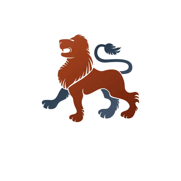 León Animal Antiguo Emblema Elemento Elemento Diseño Vectorial Heráldico Etiqueta — Vector de stock