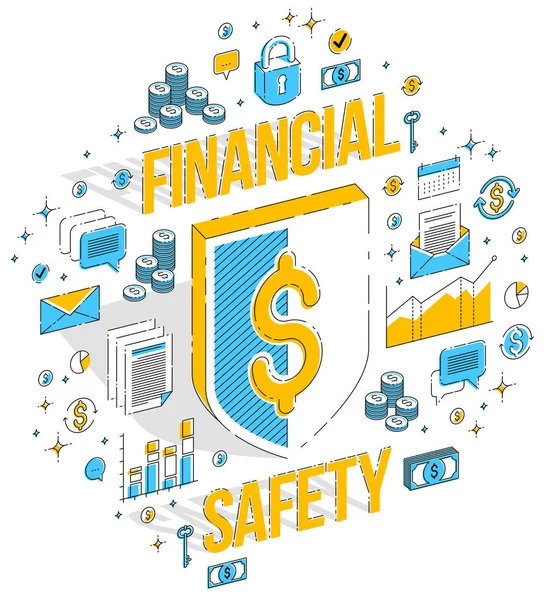 Bescherming Van Financiën Concept Financiële Veiligheid Leven Buoy Shield Geïsoleerd — Stockvector