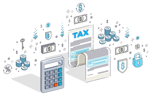 Taxation Concept Tax Form Paper Sheet Legal Document Calculator Isolated — Stock Vector