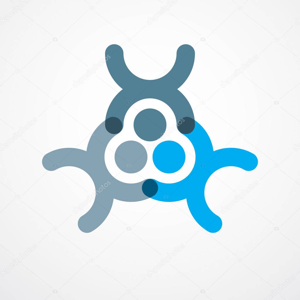 Teamwork businessman unity and cooperation concept created with simple geometric elements as a people crew. Vector icon or logo. Friendship dream team, united crew blue design.