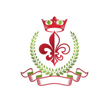 Lily çiçek ve royal crown ile hanedan arması dekoratif amblemi, 