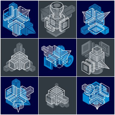 Soyut inşaat izometrik tasarımlar koleksiyonu