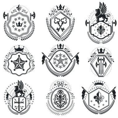 Eski tarz heraldry amblemler seti, vektör çizimler
