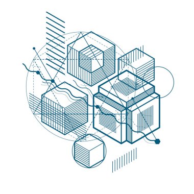 İzometrik hatları, farklı soyut öğeler ile arka plan
