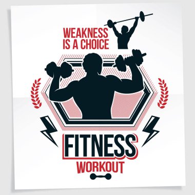 atletik vücut geliştirmeci vücut siluetleri Fitness dumbbells tutan elbiseler ve donatım