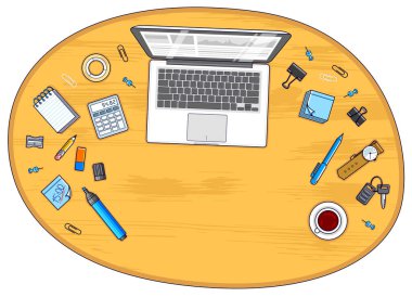 işyeri dizüstü bilgisayar ve çeşitli ileti örneği nesneleri, vektör