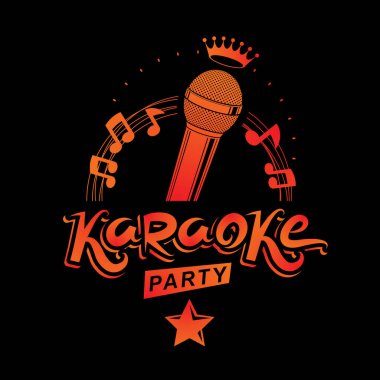 Mikrofon müzik notaları, vektör siyah arka plan üzerine