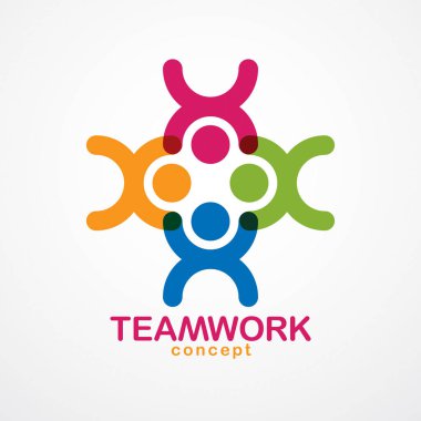 Basit geometrik öğelerle insanlar ekibi olarak oluşturulan ekip çalışması işadamı birlik ve işbirliği kavramı