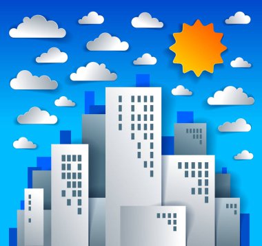 Uygulama tarzı Cityscape karikatür vektör çizim kağıt kesme