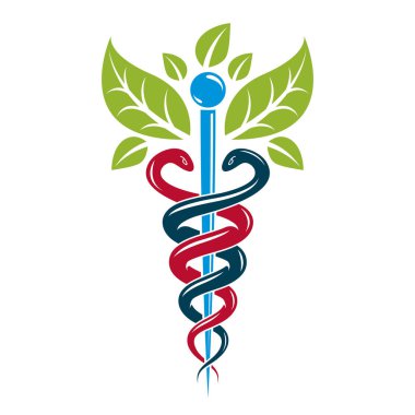 Caduceus tıbbi sembolü, grafik vektör amblemi Sağlık Hizmetlerinde kullanılmak