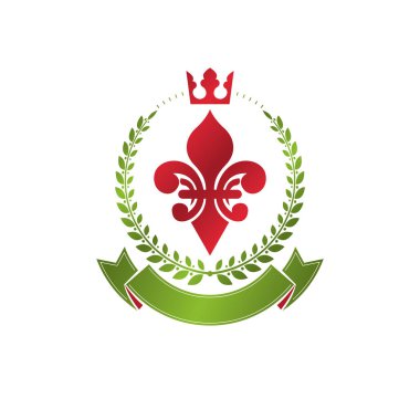 Lily çiçek ve royal crown ile hanedan arması dekoratif amblemi