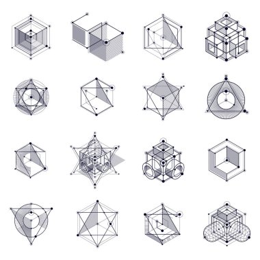 siyah ve beyaz endüstriyel sistemin hatları ve 3d küpleri ile oluşturulan çizimler ayarla