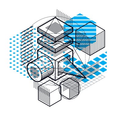 Doğrusal boyutlu şekillerle izometrik arka plan