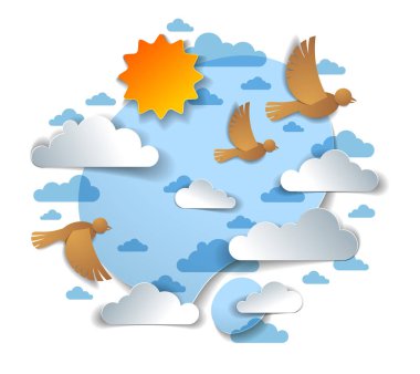 Bulutlar ve Güneş gökyüzünde uçan kuşlar