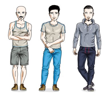 Şık spor ayakta emin yakışıklı erkekler