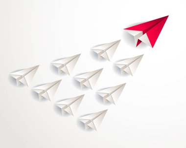 Liderlik kavramı katlanmış origami uçak oyuncaklar ile görüntülenir