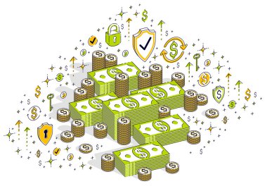Nakit para dolar yığınları ve sikke ler dolar yığınları beyaz arka plan üzerinde izole