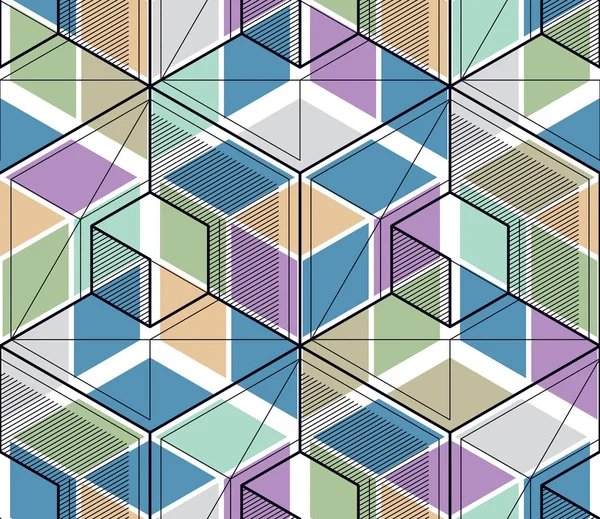 Geometric Cubes Abstract Seamless Pattern — Stock Vector