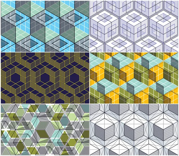 Geometrische Lijnen Abstract Naadloze Patronen Set — Stockvector