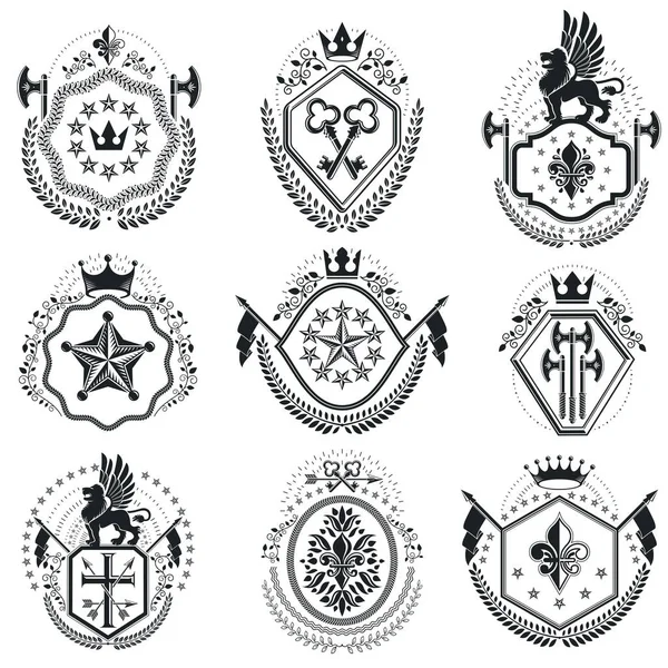 Eski Tarz Heraldry Amblemler Seti Vektör Çizimler — Stok Vektör