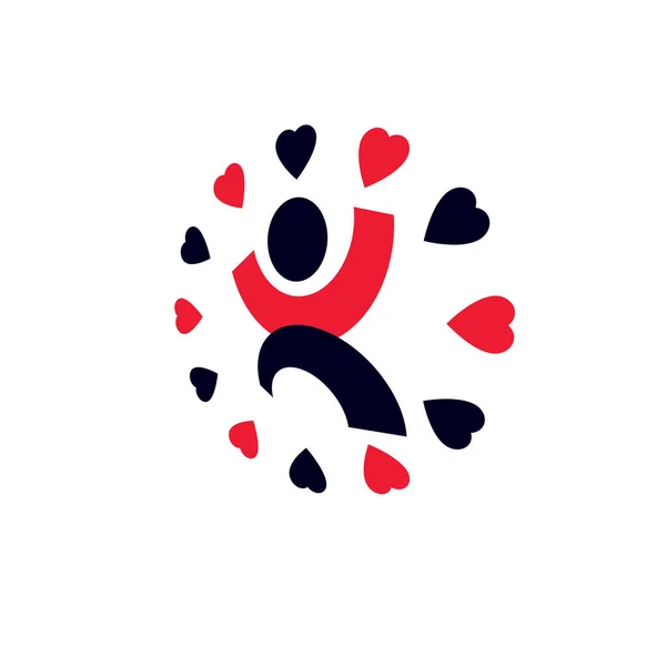 健康的なライフ スタイル概念の記号です 健康と調和の象徴的なロゴ 上げられた手とうれしそうな個人のベクトル イラスト — ストックベクタ