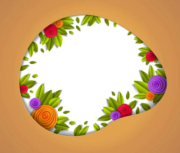 Hintergrund Mit Blumen Und Blättern Papierschnitt Stil — Stockvektor