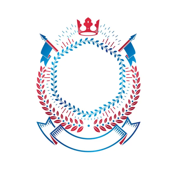 Grafisches Emblem Mit Uralter Krone Und Lorbeerkranz — Stockvektor